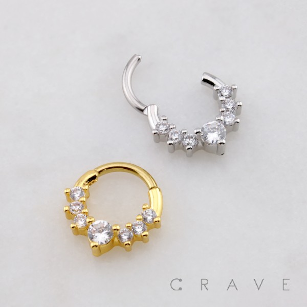 RADIANT MULTI CZ CLUSTER TIARA 316L SURGICAL STEEL SEPTUM HINGED SEGMENT RING